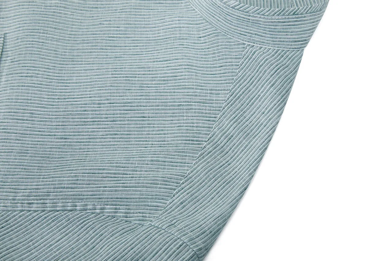 Linen Blend Stand Collar Stripe Casual Shirt in Smart Fit with Chest Pocket