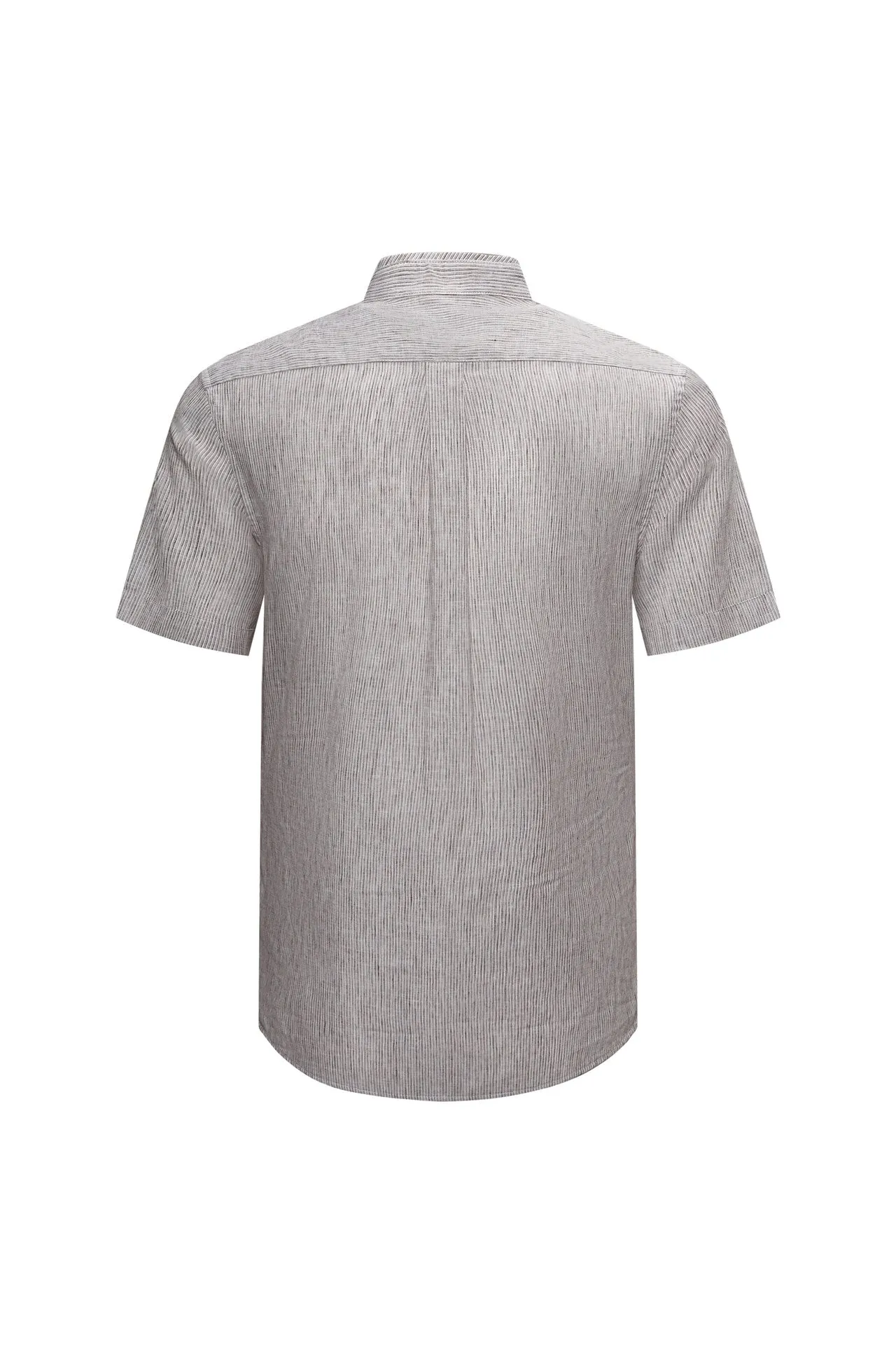Linen Blend Stand Collar Stripe Casual Shirt in Smart Fit with Chest Pocket