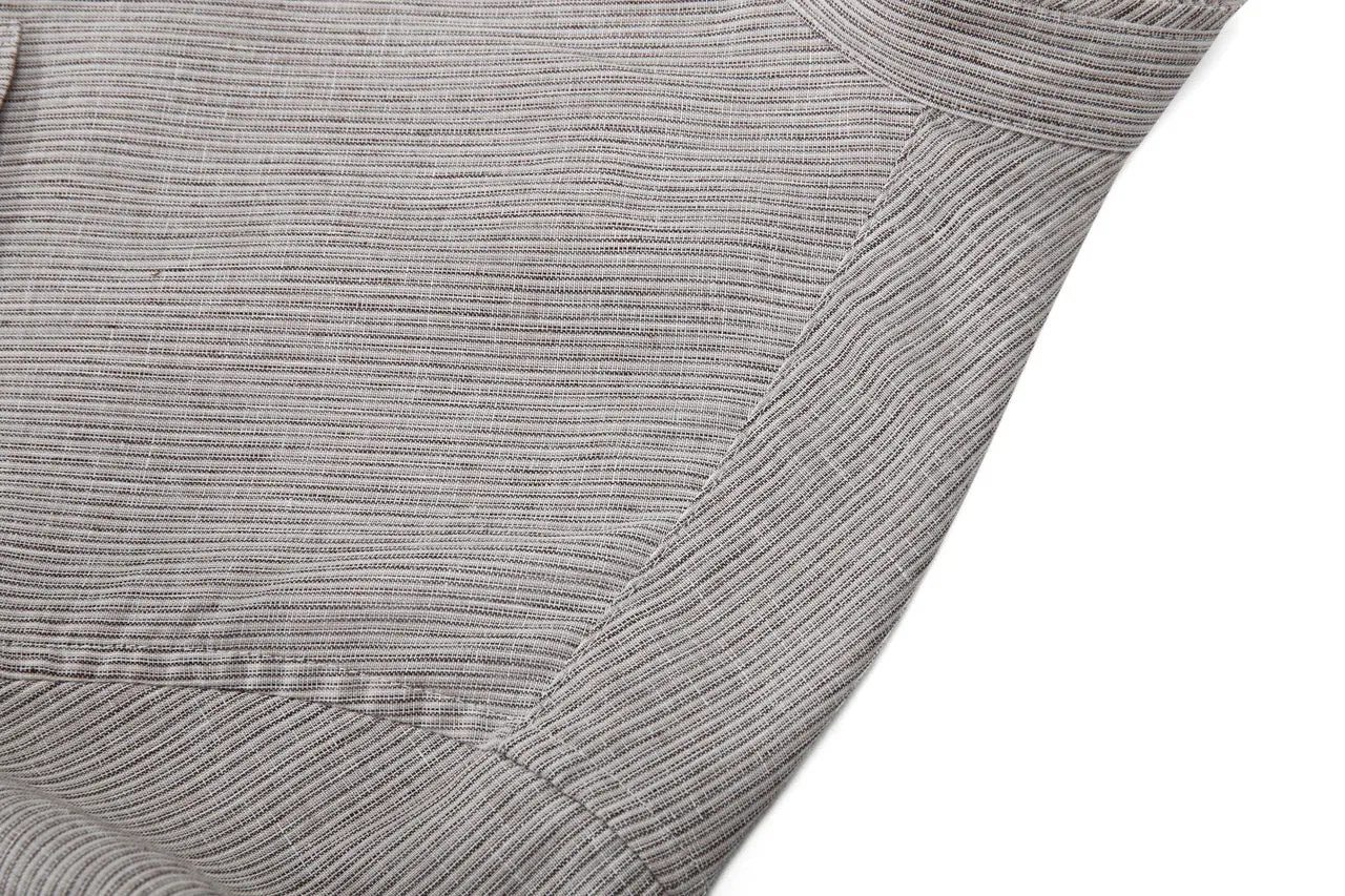 Linen Blend Stand Collar Stripe Casual Shirt in Smart Fit with Chest Pocket