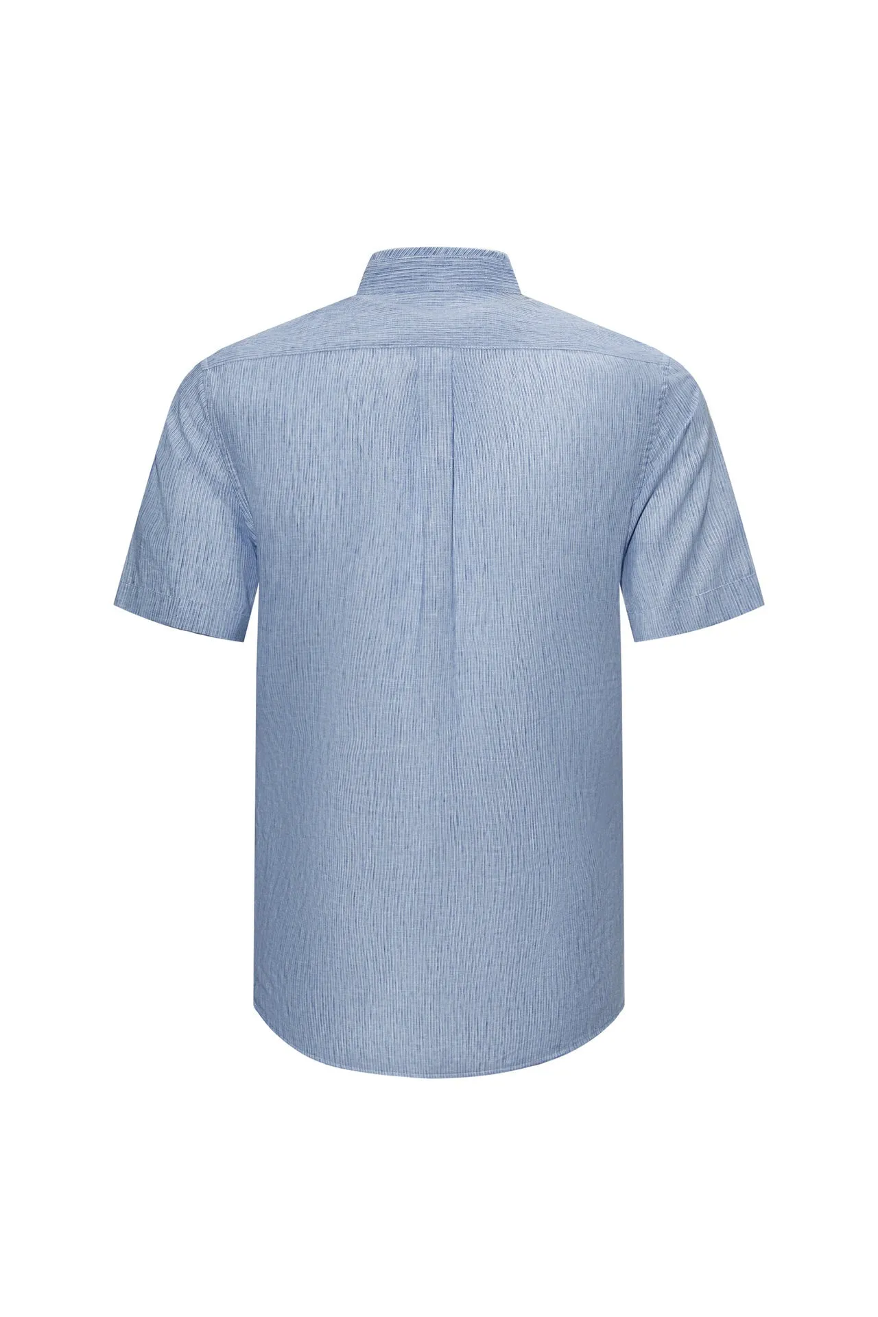 Linen Blend Stand Collar Stripe Casual Shirt in Smart Fit with Chest Pocket