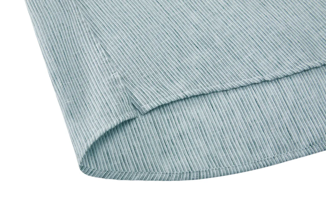 Linen Blend Stand Collar Stripe Casual Shirt in Smart Fit with Chest Pocket