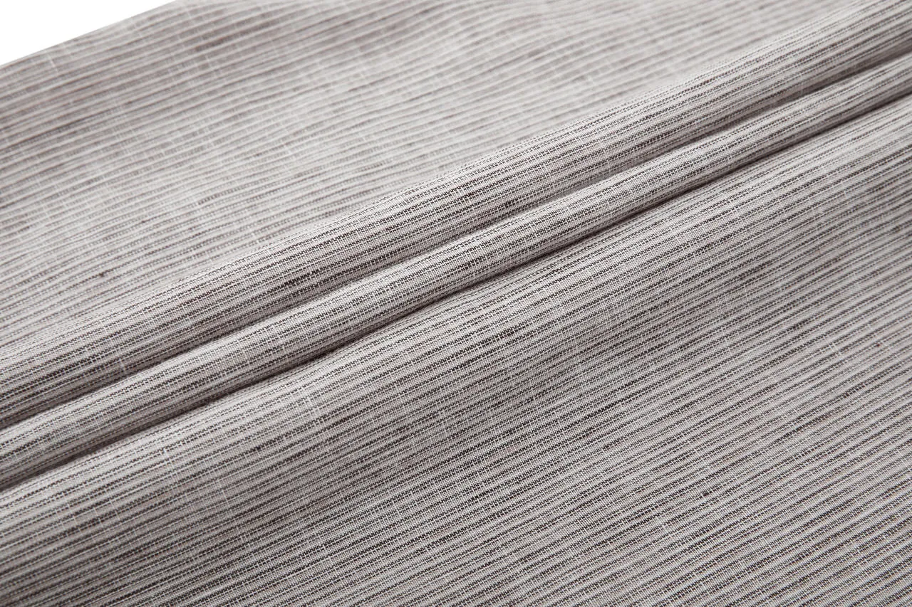 Linen Blend Stand Collar Stripe Casual Shirt in Smart Fit with Chest Pocket