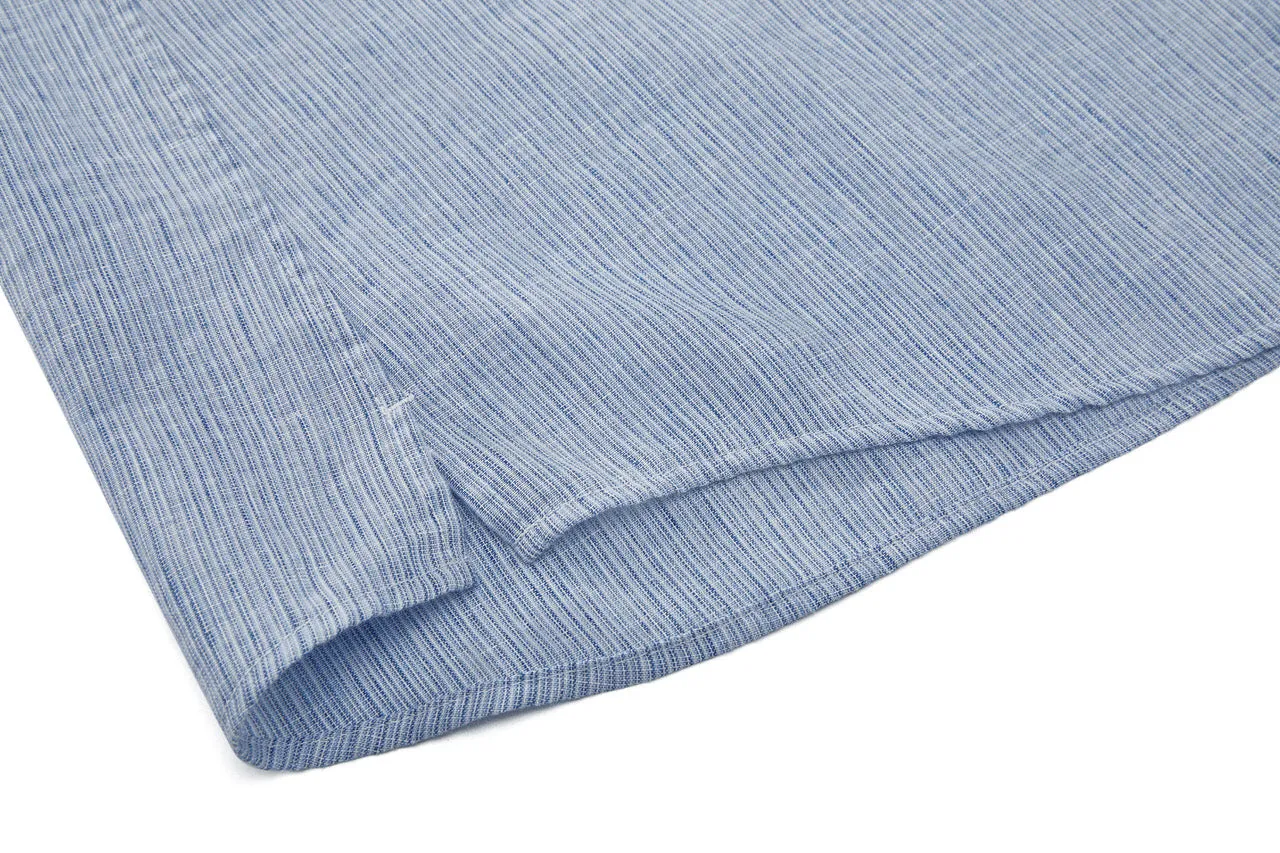 Linen Blend Stand Collar Stripe Casual Shirt in Smart Fit with Chest Pocket