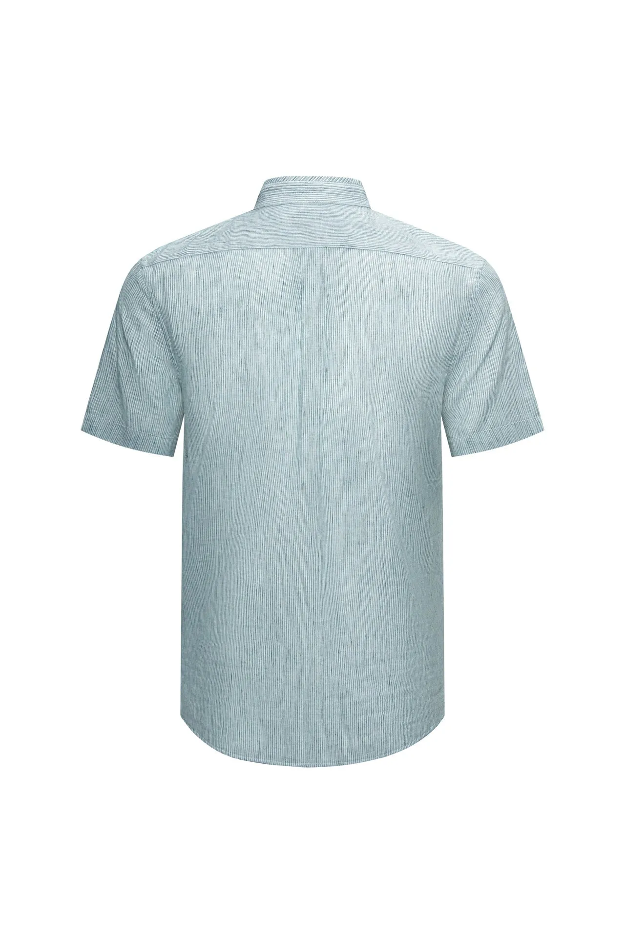 Linen Blend Stand Collar Stripe Casual Shirt in Smart Fit with Chest Pocket