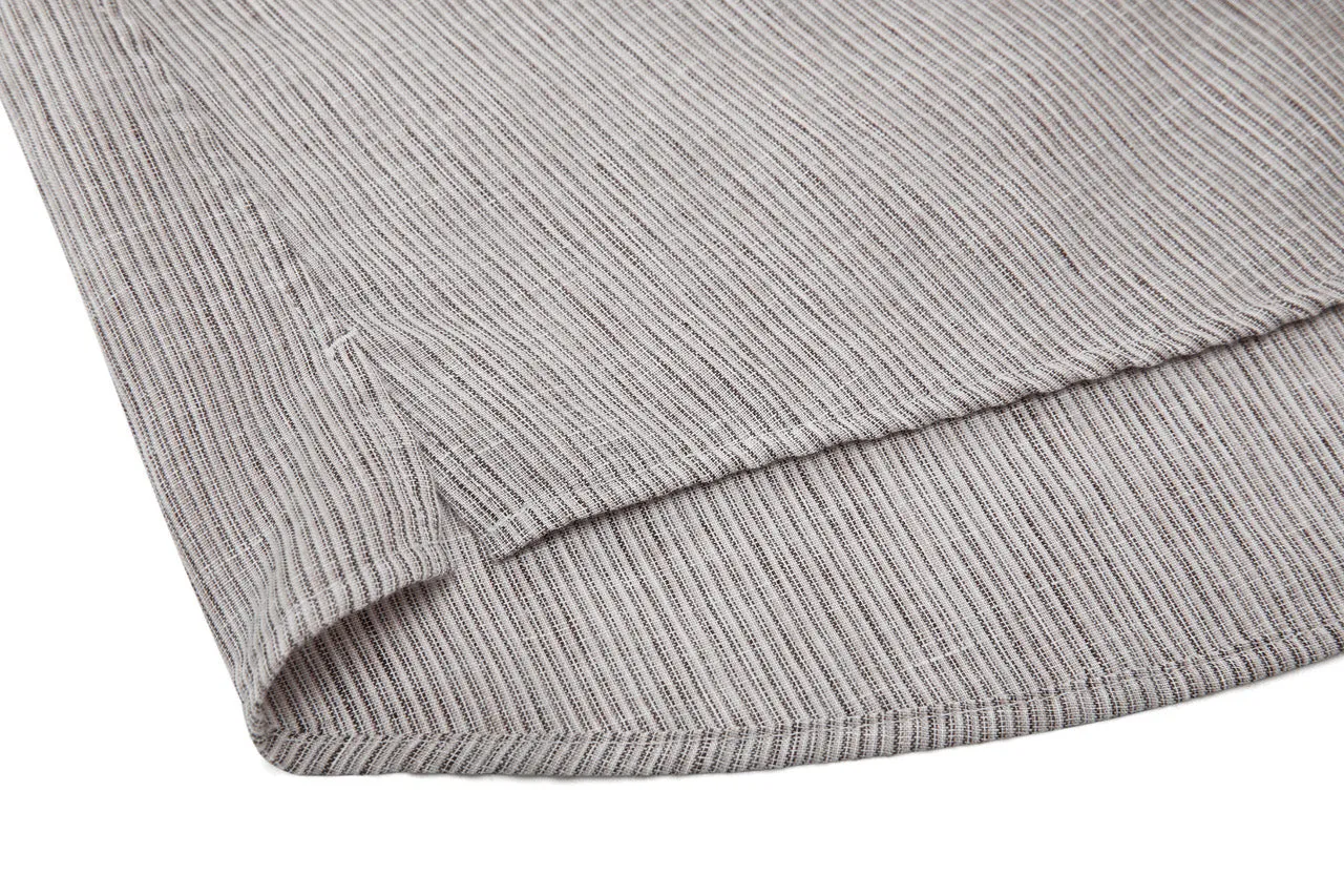 Linen Blend Stand Collar Stripe Casual Shirt in Smart Fit with Chest Pocket