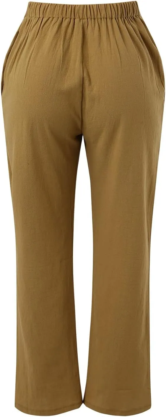 Linen Pants for Women Women's Lightweight Linen Pants - Relaxed Fit Elastic Waist Summer Casual Long Trousers