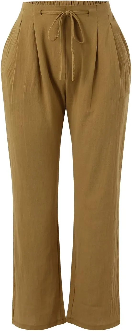 Linen Pants for Women Women's Lightweight Linen Pants - Relaxed Fit Elastic Waist Summer Casual Long Trousers