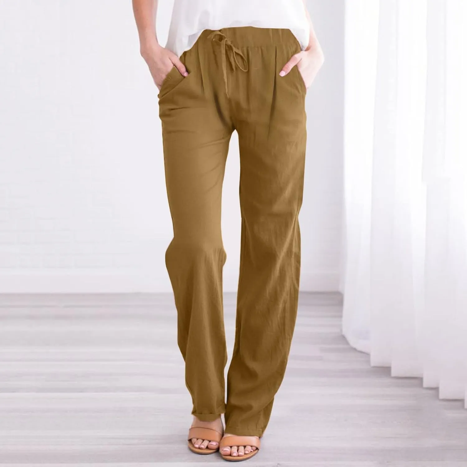 Linen Pants for Women Women's Lightweight Linen Pants - Relaxed Fit Elastic Waist Summer Casual Long Trousers