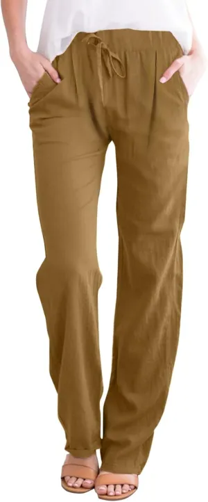 Linen Pants for Women Women's Lightweight Linen Pants - Relaxed Fit Elastic Waist Summer Casual Long Trousers