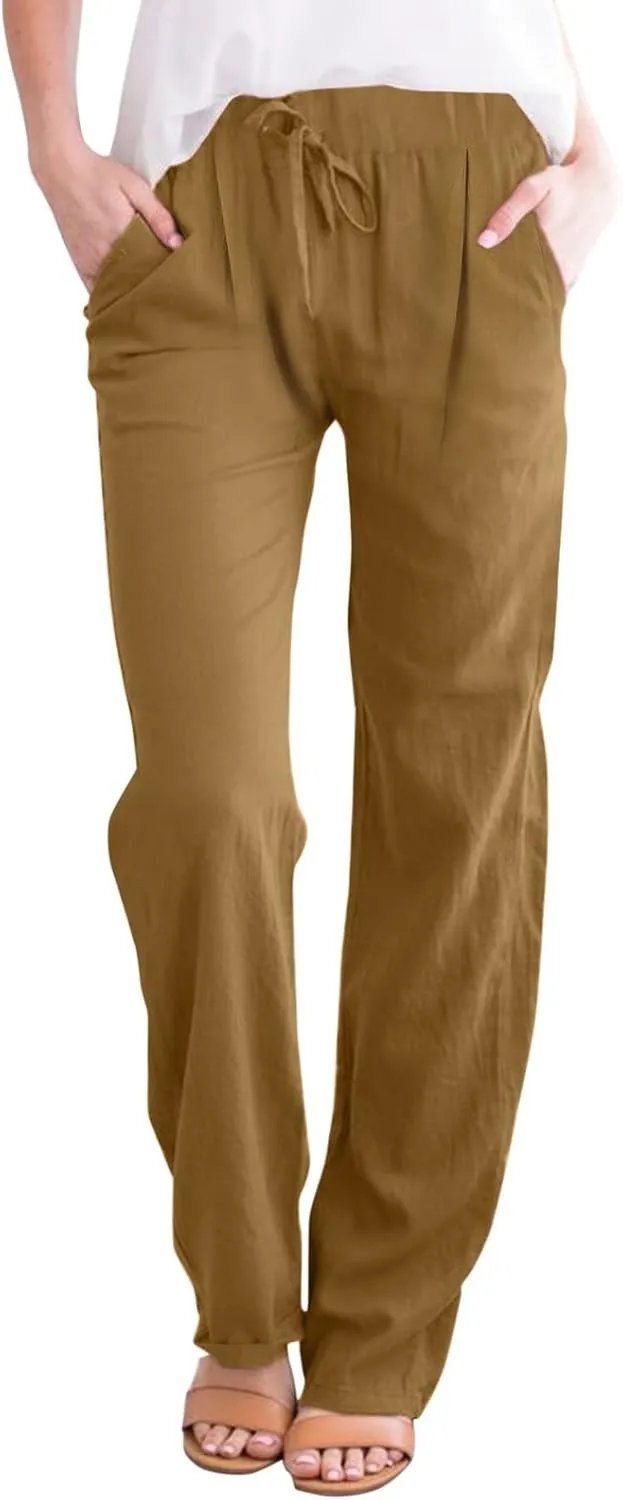 Linen Pants for Women Women's Lightweight Linen Pants - Relaxed Fit Elastic Waist Summer Casual Long Trousers