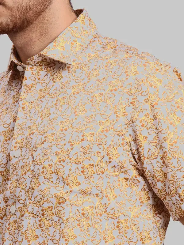 Men Brown Tailored Fit Print Cotton Half Sleeve Shirts