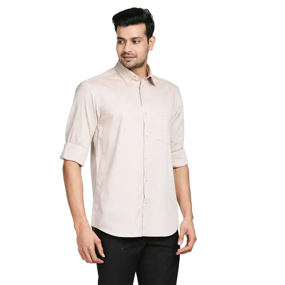 Men Brown Tailored Fit Solid Cotton Full Sleeve Shirts