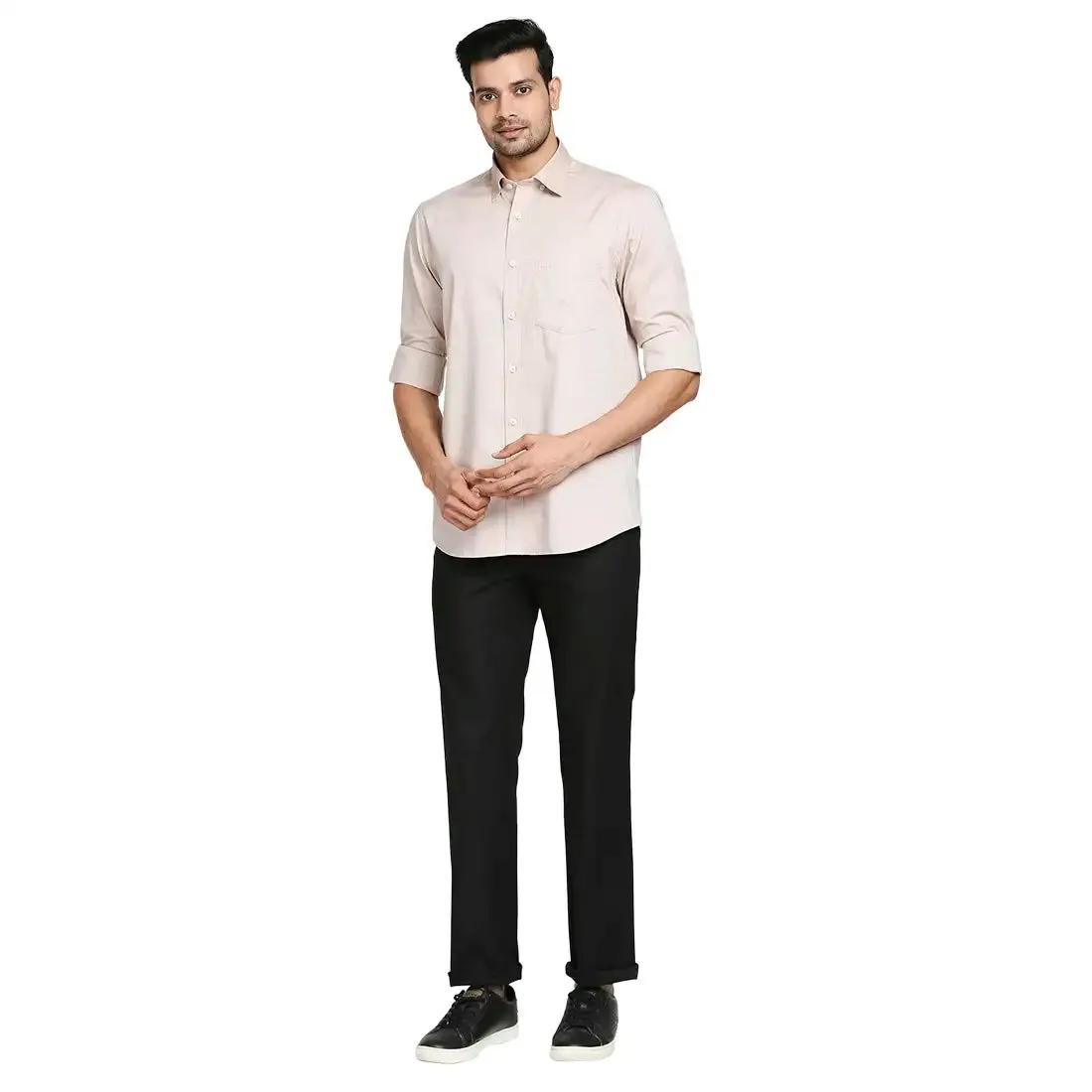 Men Brown Tailored Fit Solid Cotton Full Sleeve Shirts