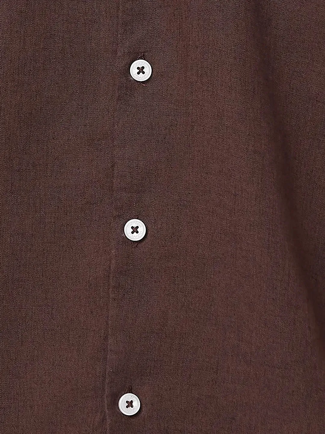Men Brown Tailored Fit Solid Piece Dyed Linen Blend Full Sleeve Shirts