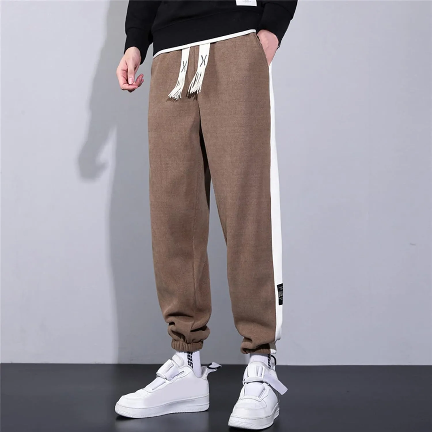 Mens Sweatpants with Pockets Big and Tall Fit Twill Joggers Multi-Pockets Cargo Pants Sweatpants for Men Men's Khaki