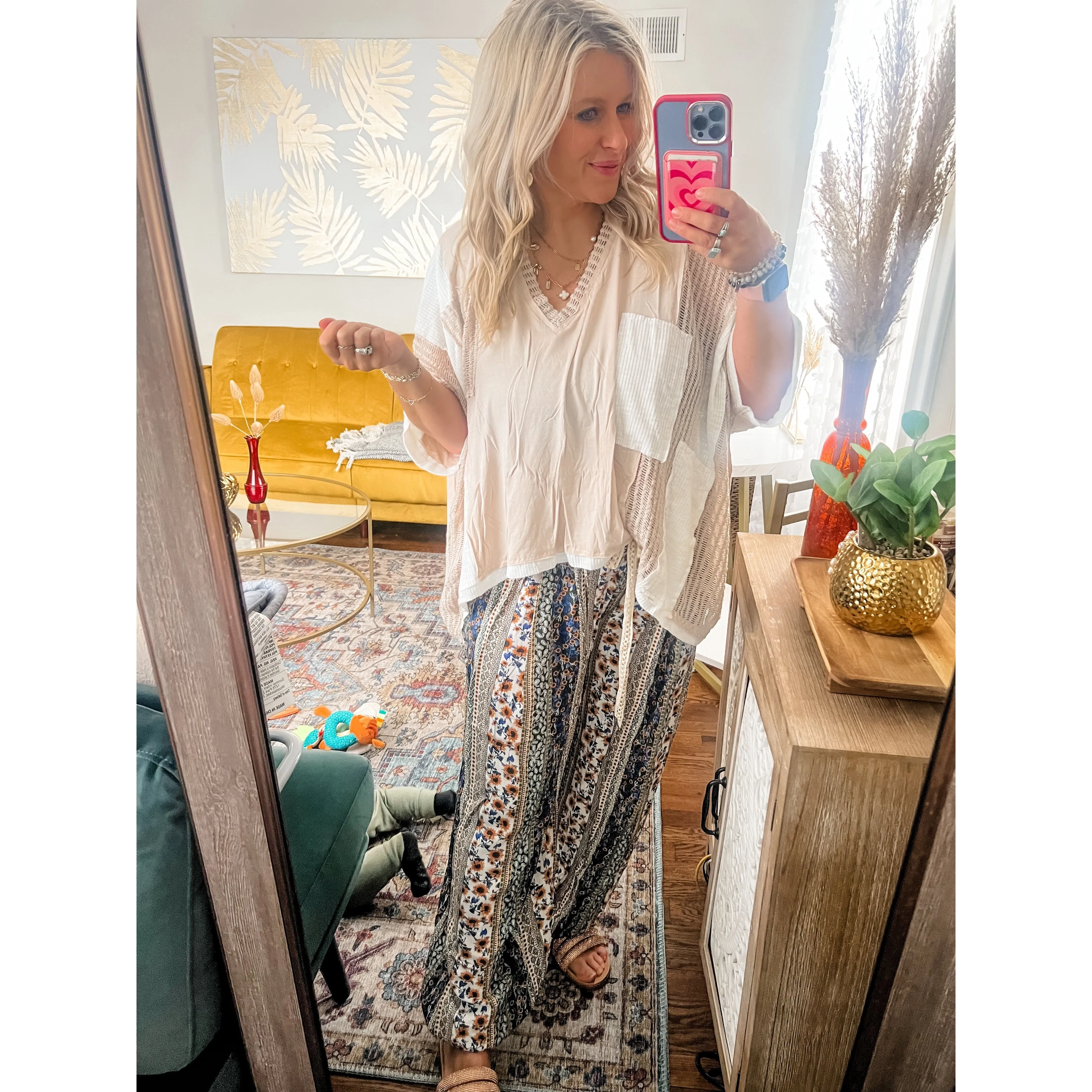 Multi Colored Printed Pants-Olive