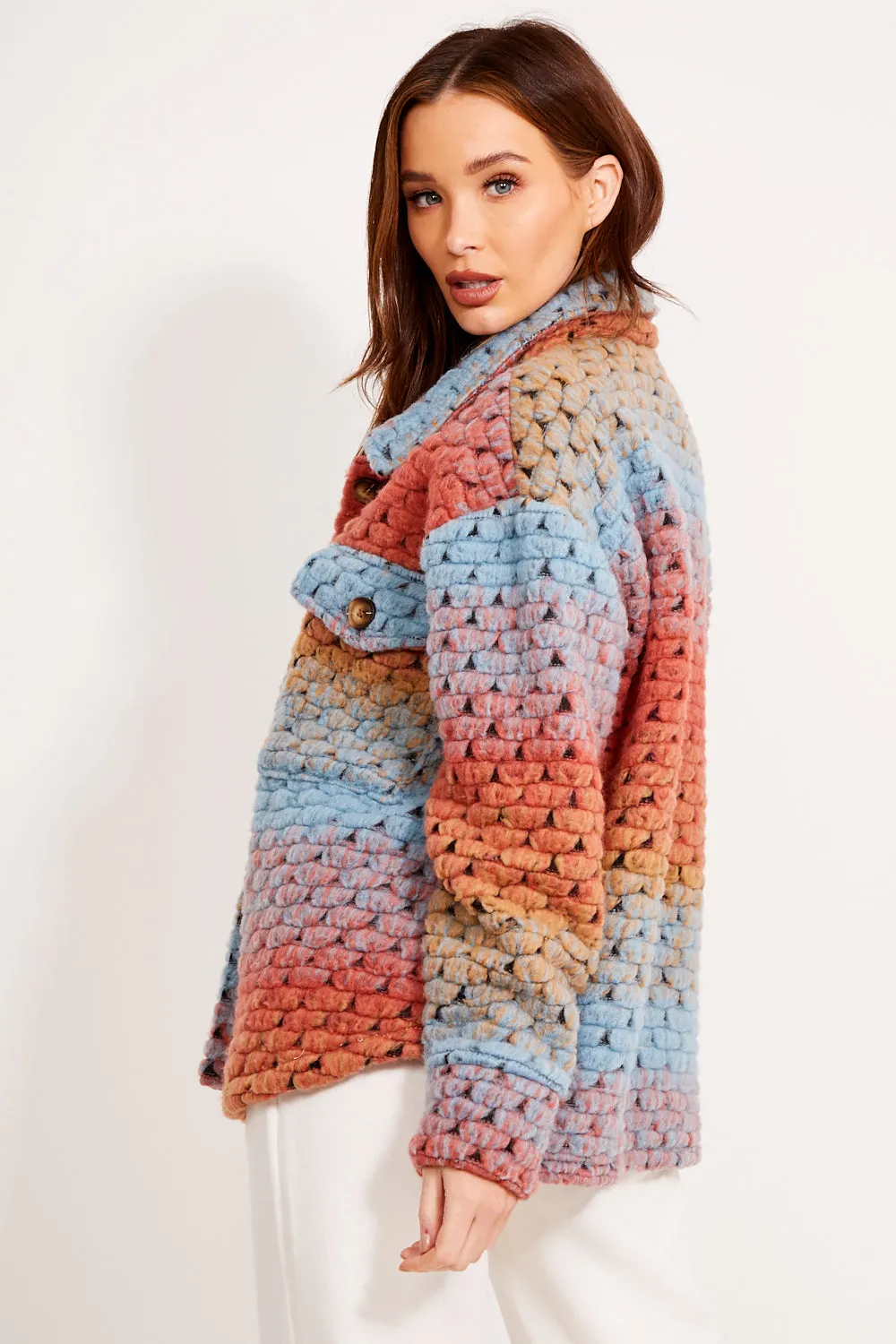 Multi Colour Knitted Button Up Shacket
