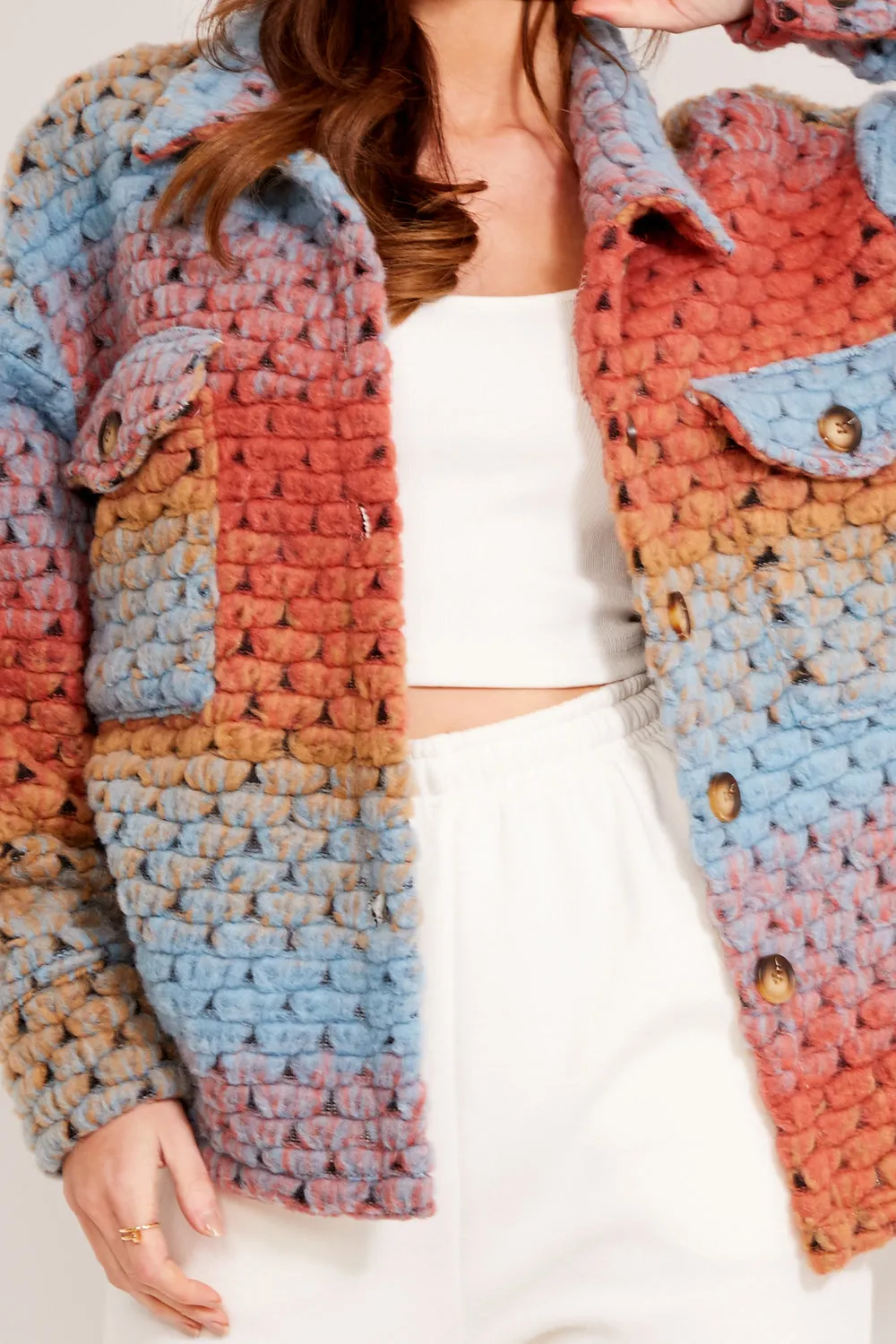Multi Colour Knitted Button Up Shacket