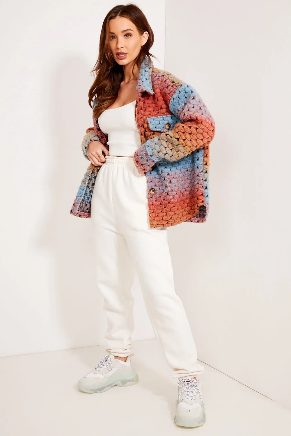 Multi Colour Knitted Button Up Shacket