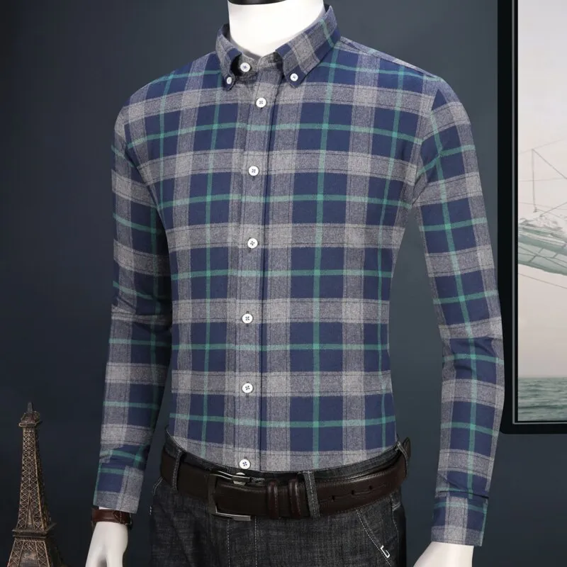 New Mens' Leisure Plaid Shirts 100% Cotton Soft  checked design Long
