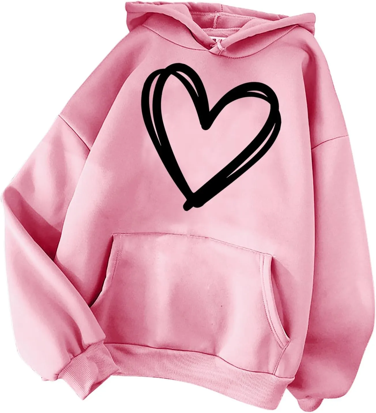 Oversized Women's Hoodies Print Love Heart 2024 Fashion Drawstring Long Sleeve Solid Pullover Sweatshirt with Pockets