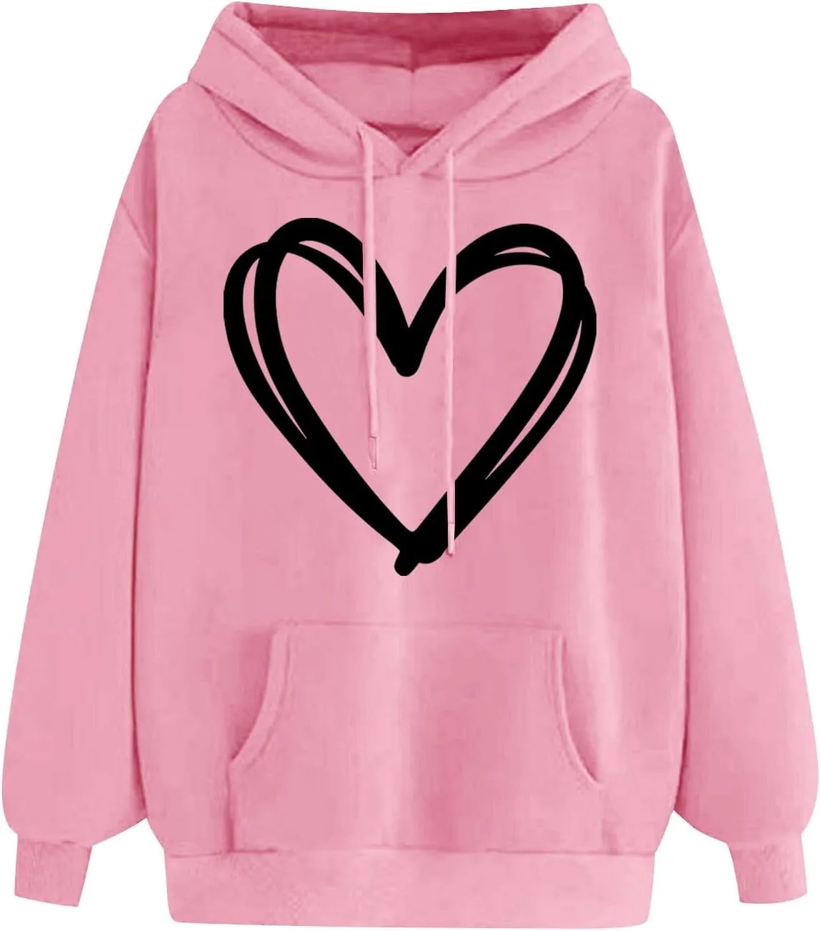 Oversized Women's Hoodies Print Love Heart 2024 Fashion Drawstring Long Sleeve Solid Pullover Sweatshirt with Pockets