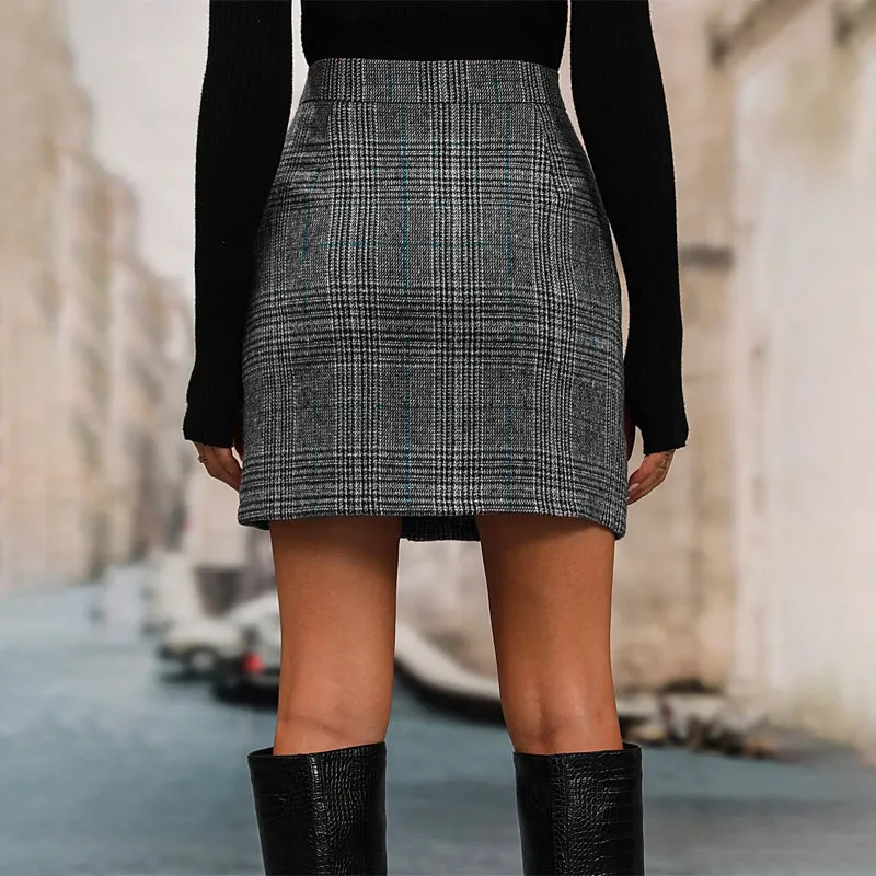 Plaid Print Button Front Skirt