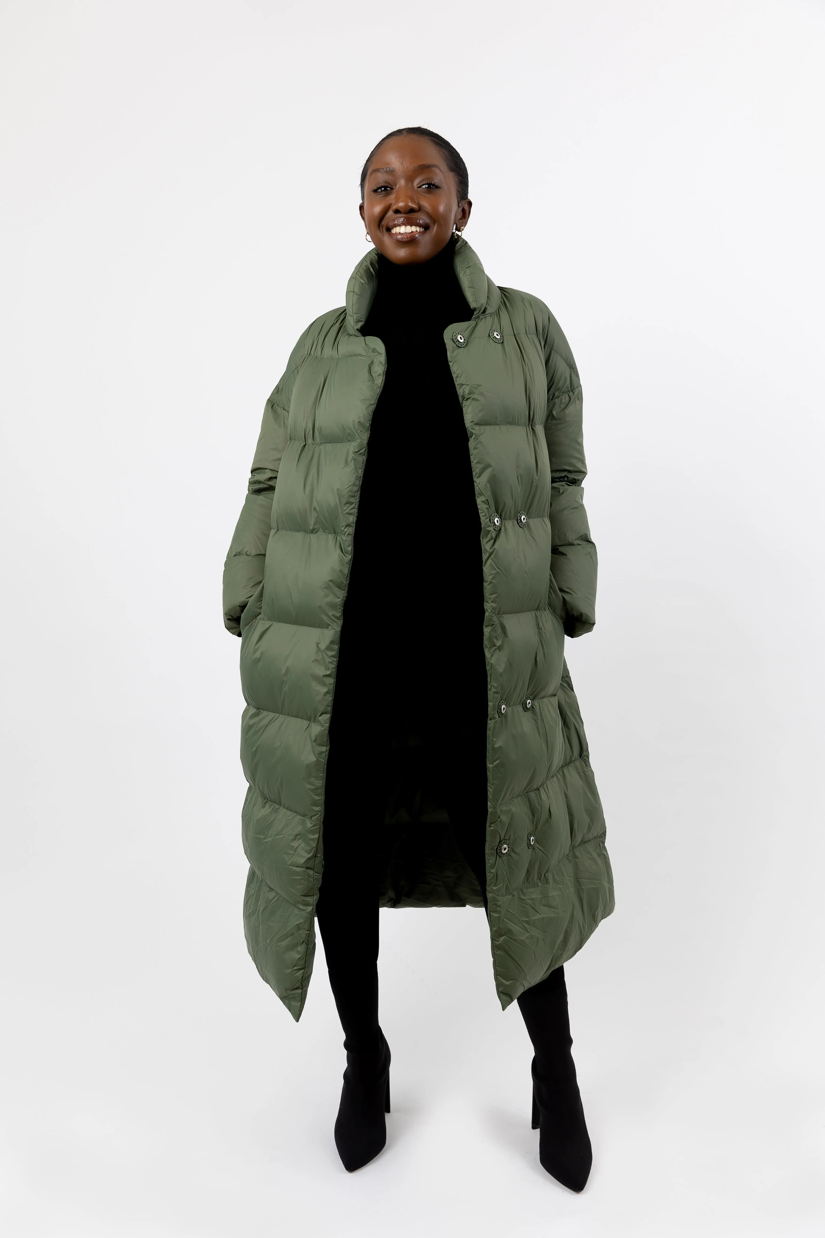 Posh Long Vegan Down Coat | Military