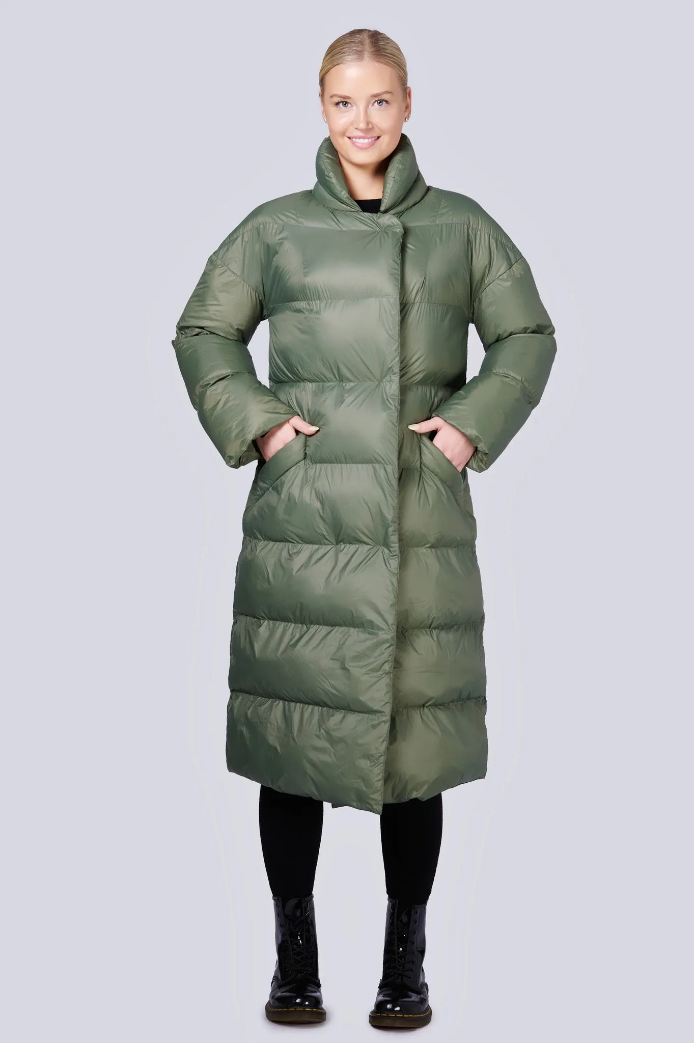 Posh Long Vegan Down Coat | Military