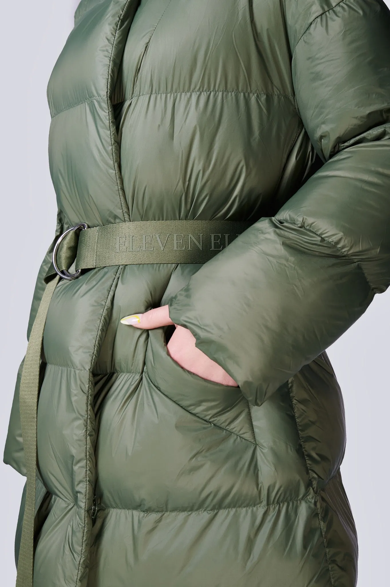 Posh Long Vegan Down Coat | Military