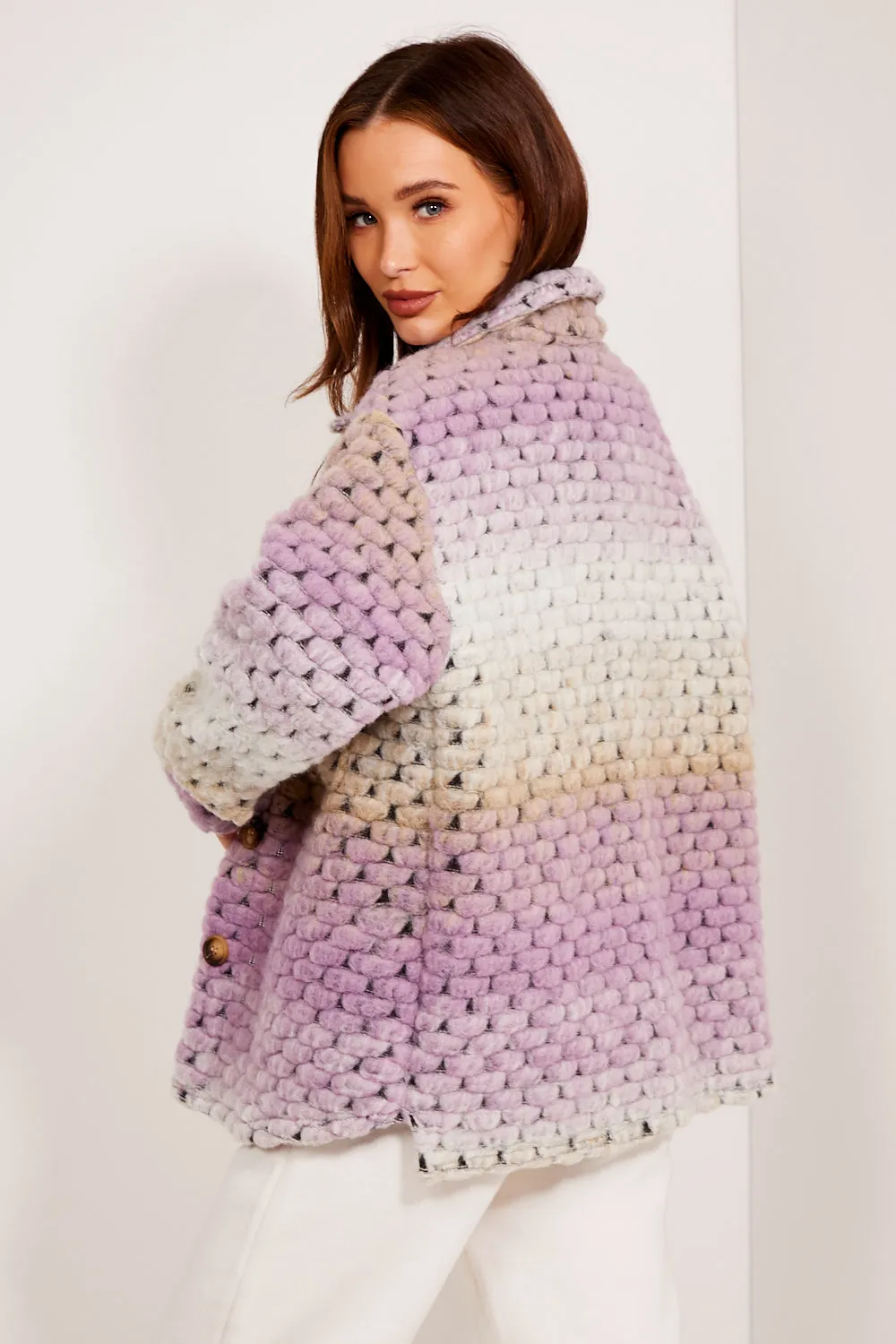 Purple Knitted Button Up Shacket