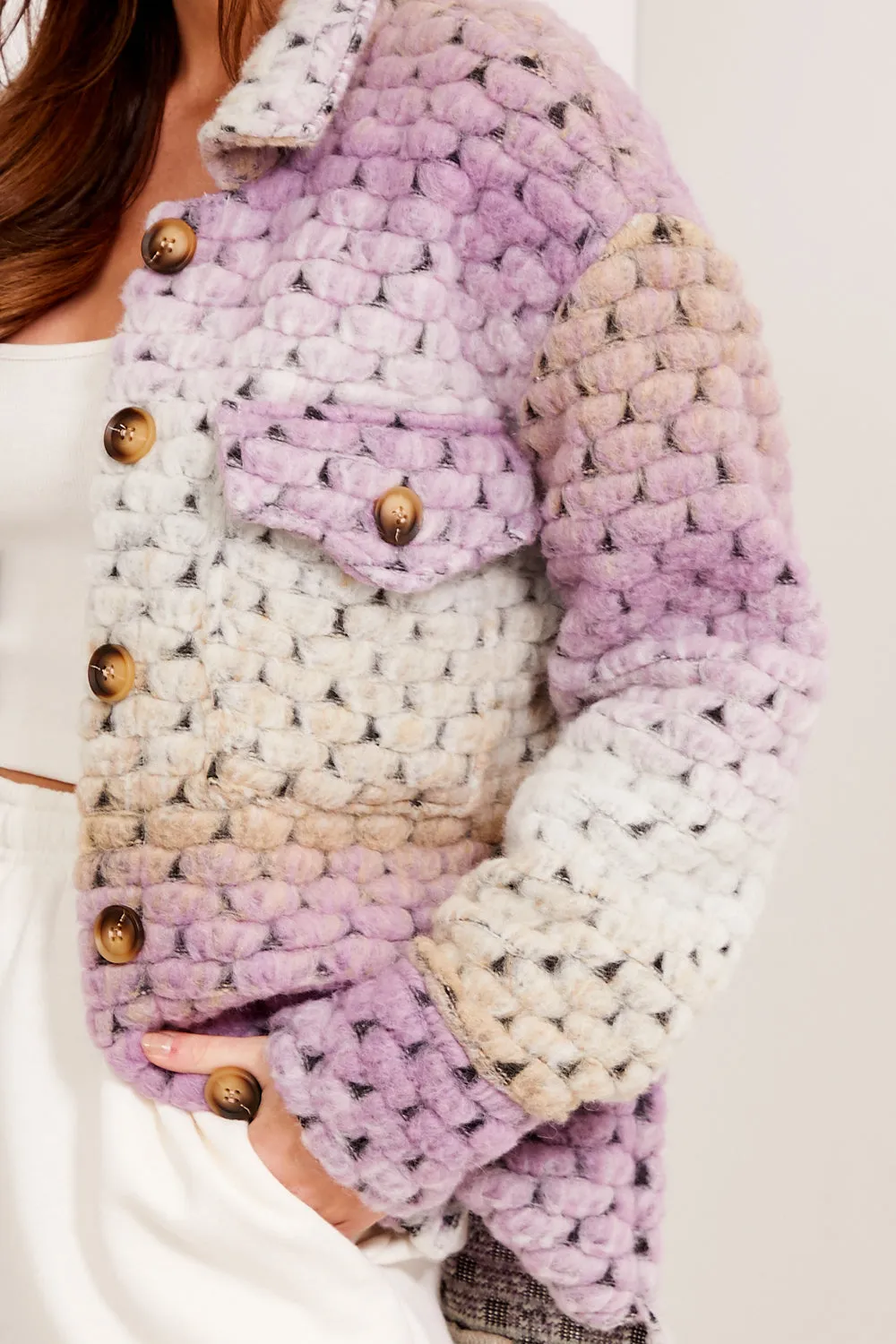Purple Knitted Button Up Shacket
