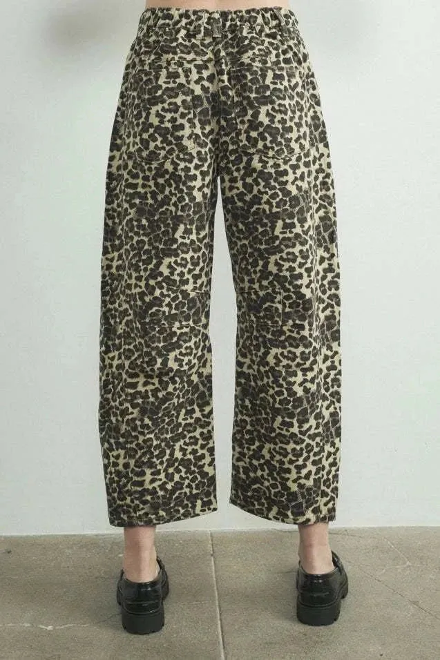 Relaxed Fit Denim Animal Print Pants