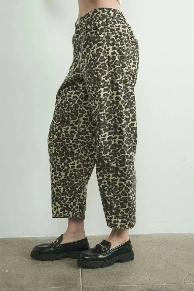Relaxed Fit Denim Animal Print Pants