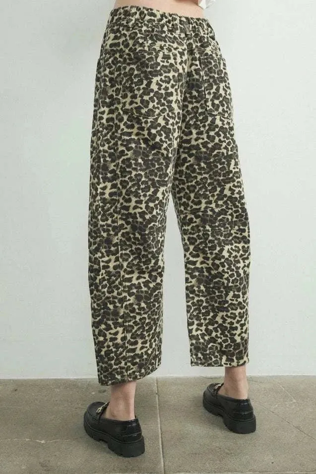 Relaxed Fit Denim Animal Print Pants