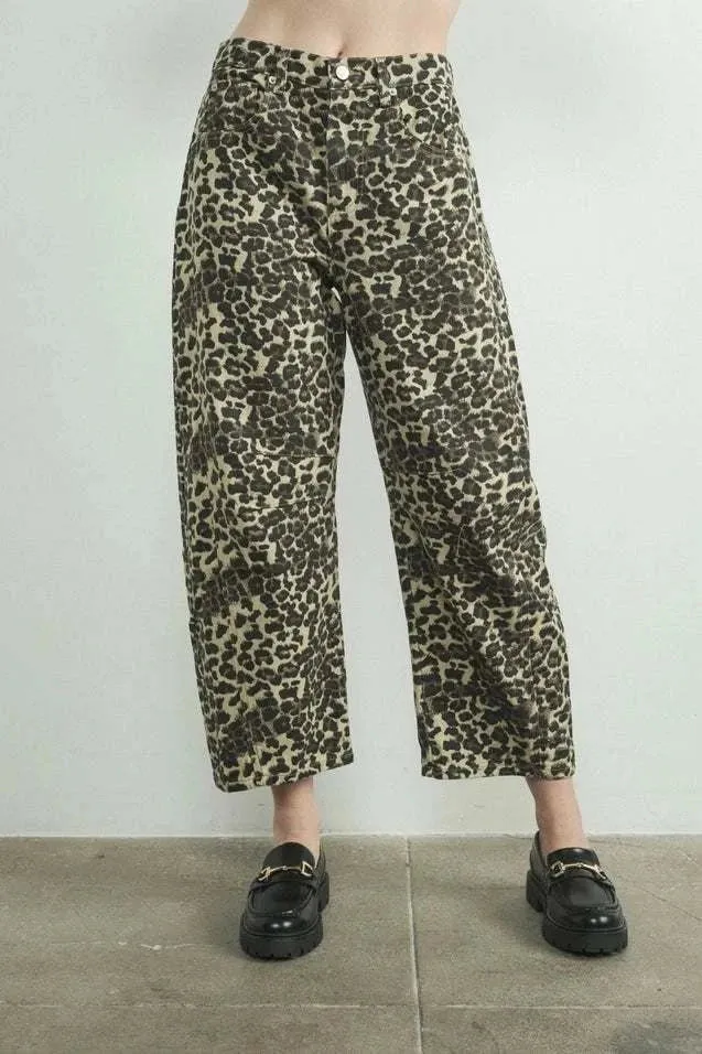 Relaxed Fit Denim Animal Print Pants