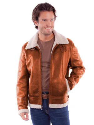 Scully 2049-93 Mens Zip Front Lined Leather Jacket Cognac