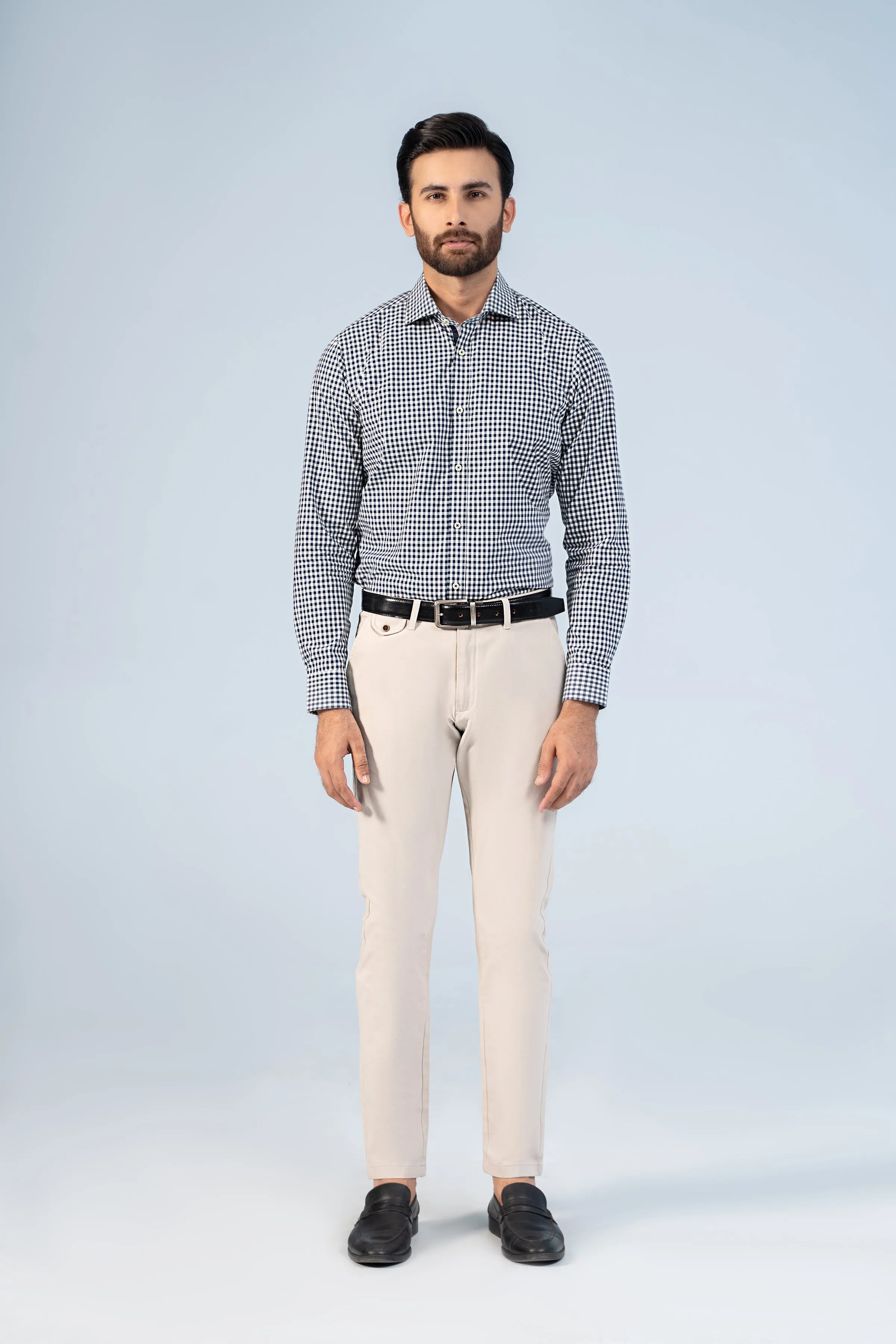 SEMI FORMAL SHIRT OFF WHITE NAVY CHECK