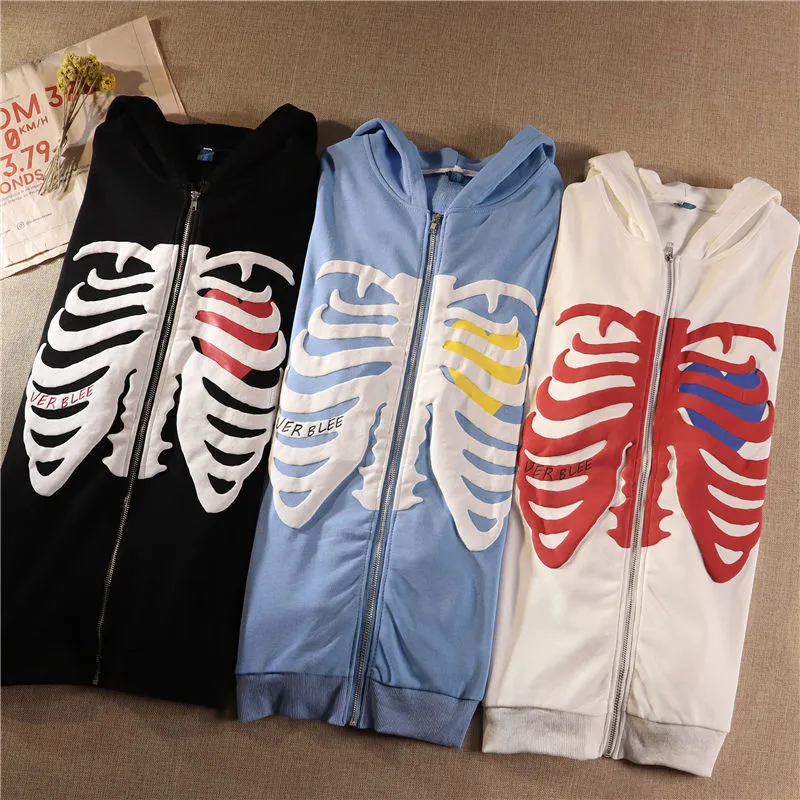 Skeleton Heart Zip-Up Hoodie