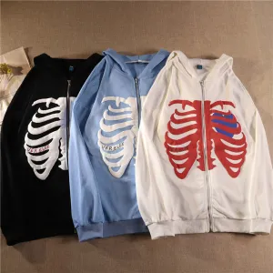 Skeleton Heart Zip-Up Hoodie