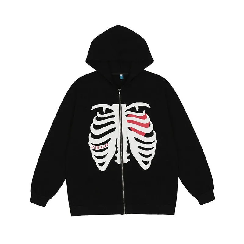 Skeleton Heart Zip-Up Hoodie