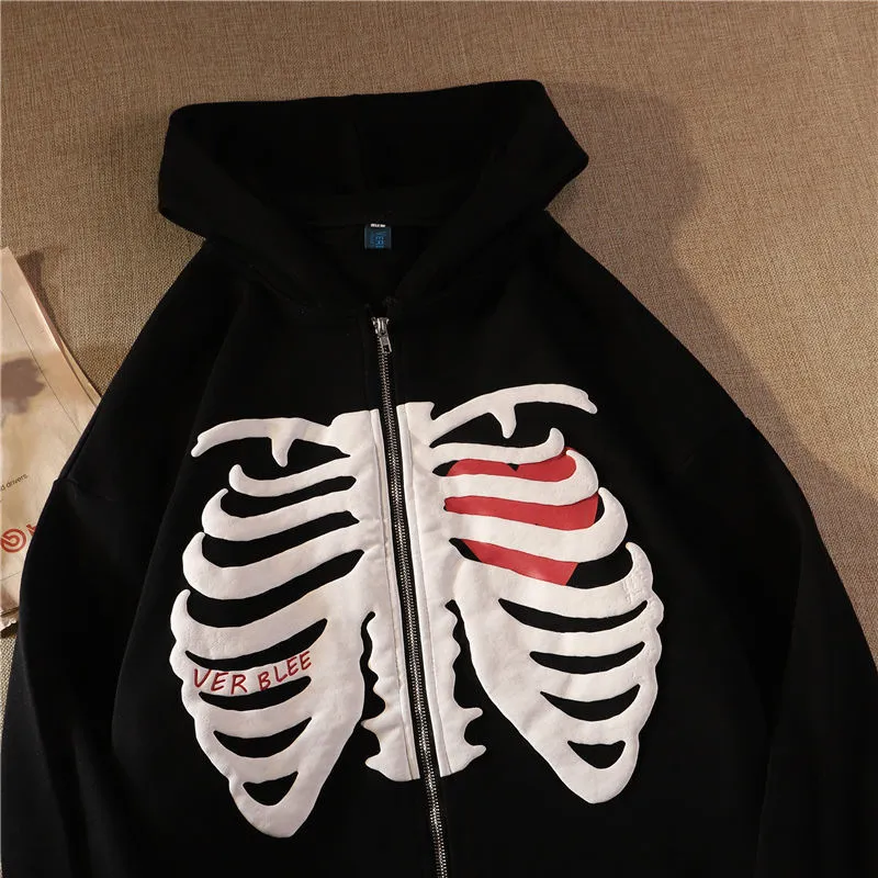 Skeleton Heart Zip-Up Hoodie