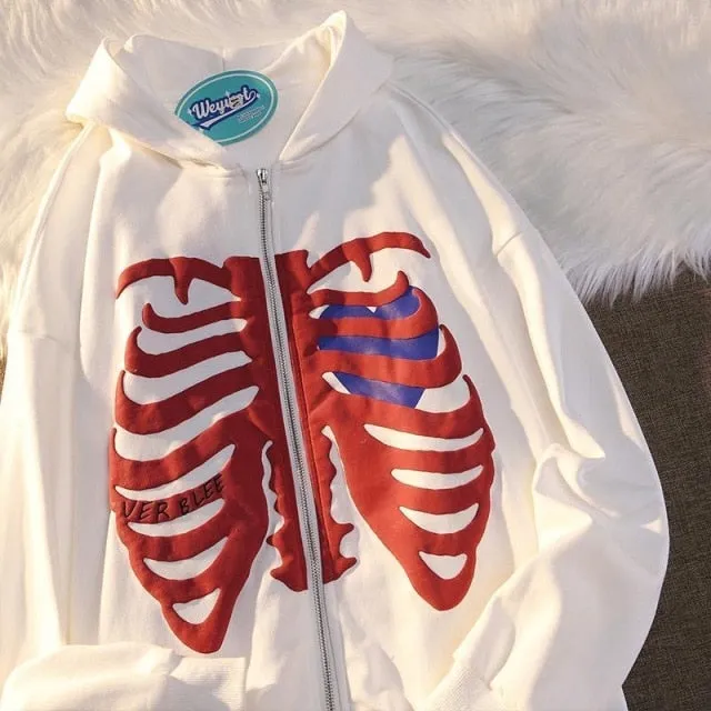 Skeleton Heart Zip-Up Hoodie
