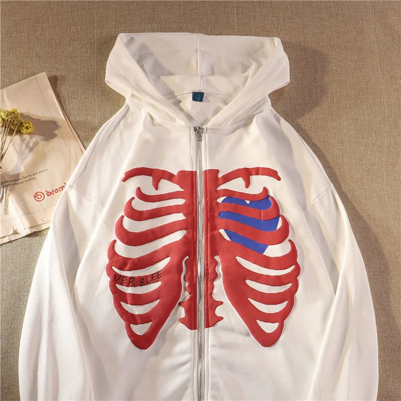 Skeleton Heart Zip-Up Hoodie