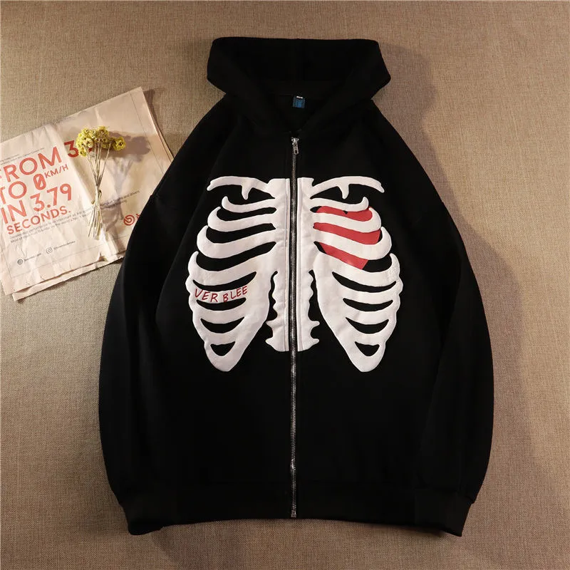 Skeleton Heart Zip-Up Hoodie