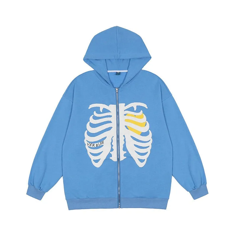 Skeleton Heart Zip-Up Hoodie