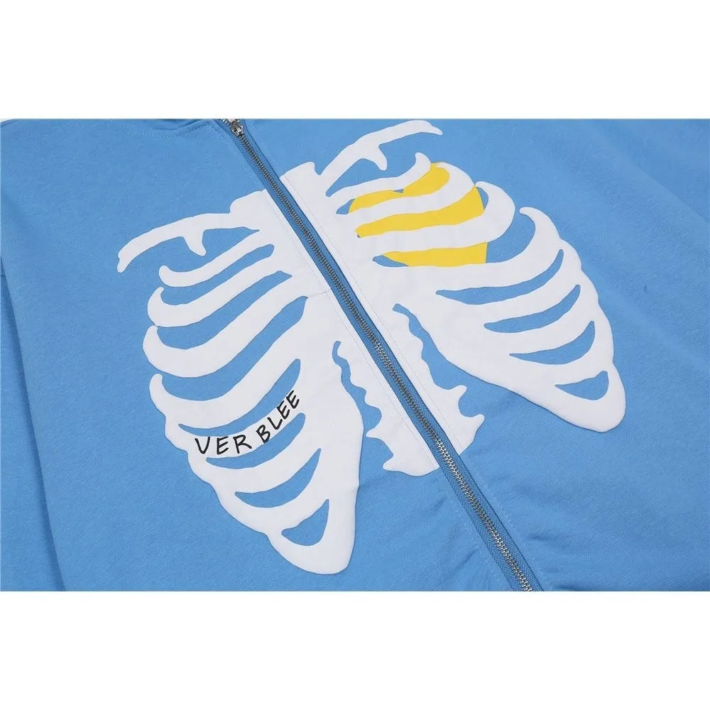 Skeleton Heart Zip-Up Hoodie