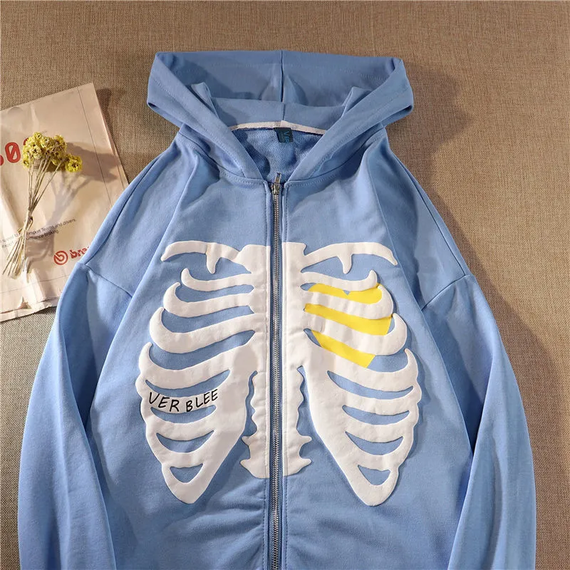Skeleton Heart Zip-Up Hoodie