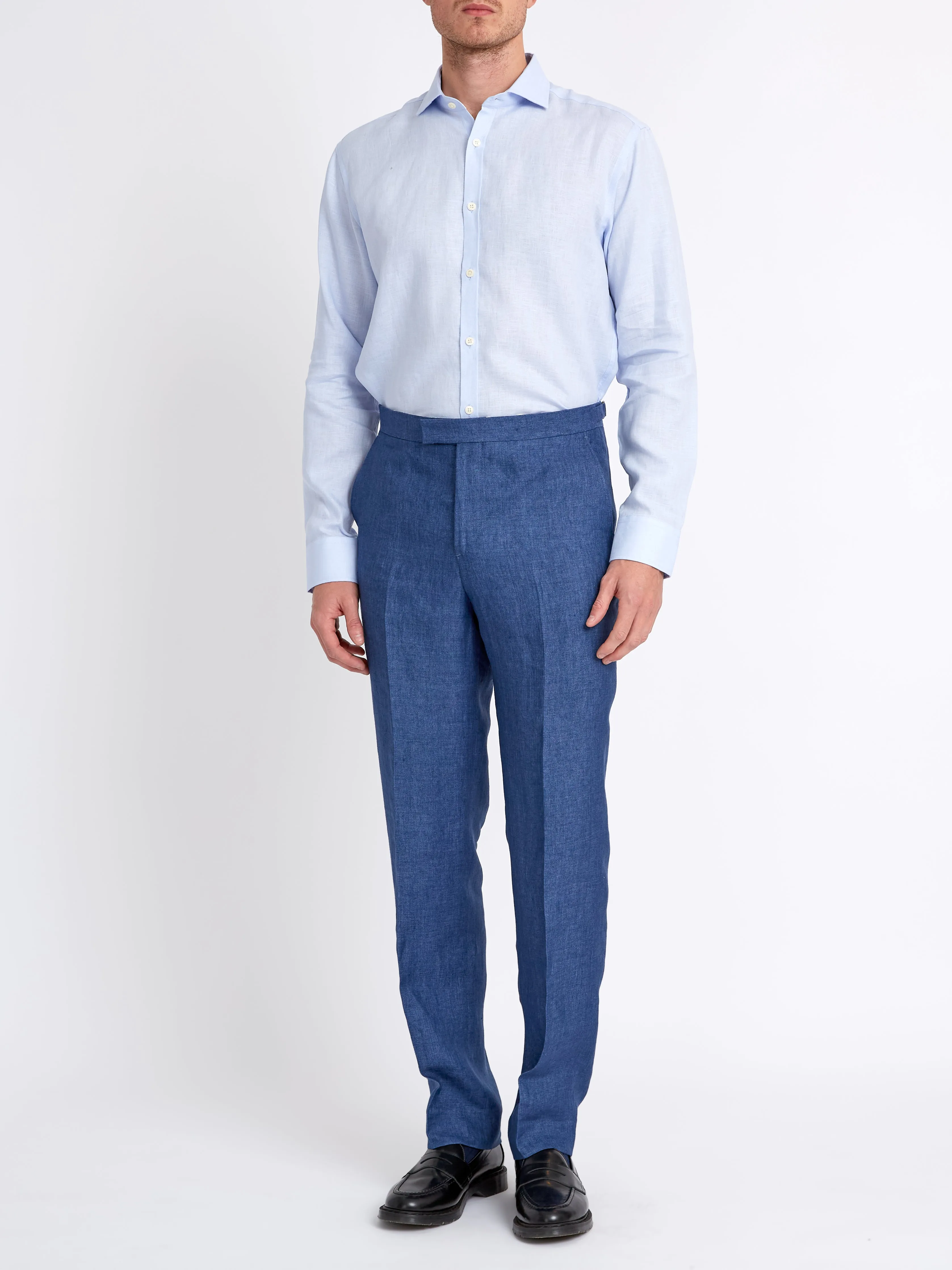 Sky Blue Bridford Linen Cutaway Collar Shirt