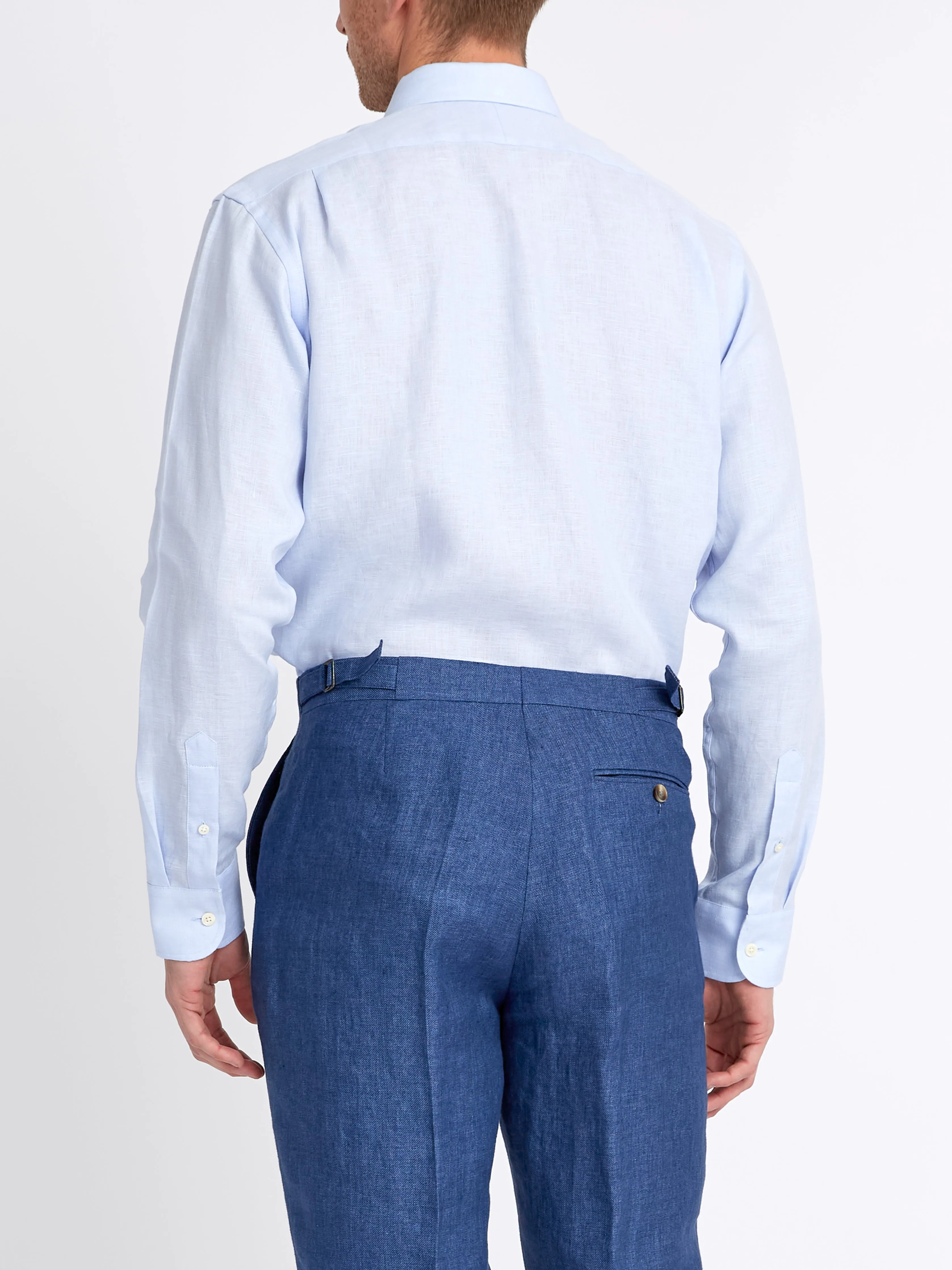 Sky Blue Bridford Linen Cutaway Collar Shirt